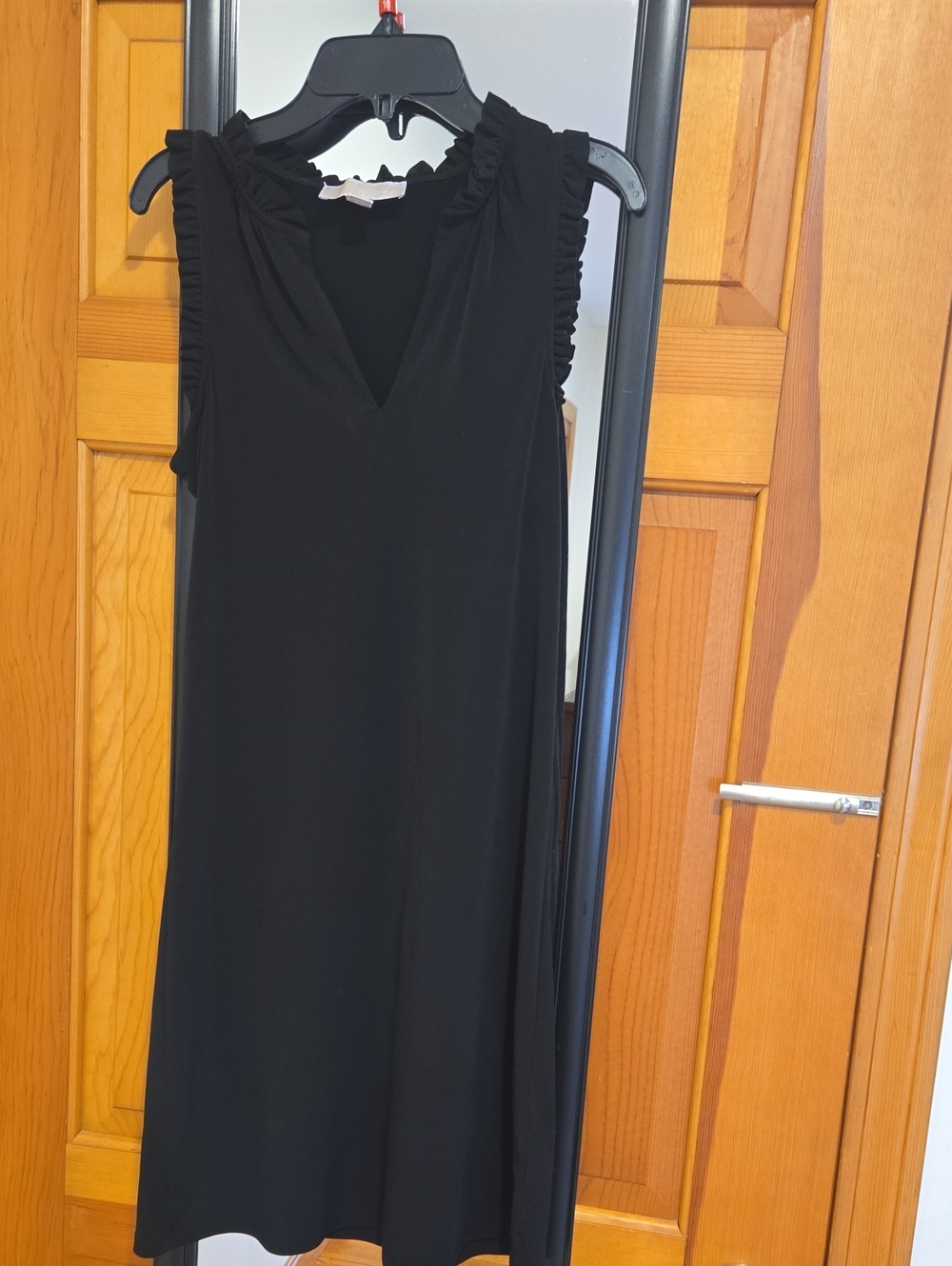 Michael Kors Black Sleeveless V-Neck Ruffle-Trim Mini Dress